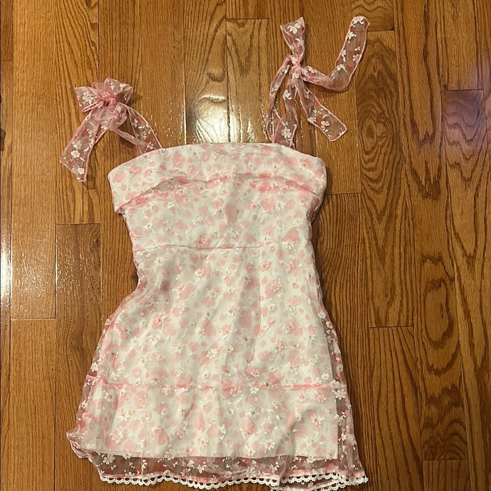 Pink Floral Lace Mini Dress
